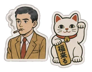 Retro man & lucky cat